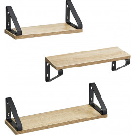 Vägghylla Set 3 st Industriell Ek / Svart