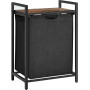 Tvättkorg Ställ med avtagbar tvättpåse 65L, 50 x 33 x 72 cm Svart / Brun