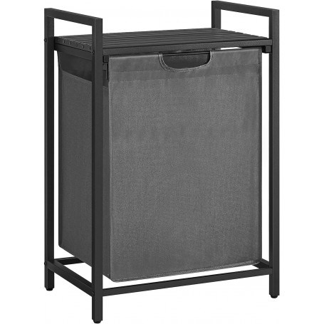 Tvättkorg ställ med hylla 65L, 50 x 33 x 72 cm - Svart / Grå