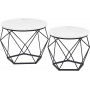 Runda Soffbord, Set med 2 Sidobord Marmor effekt - Svart Vit