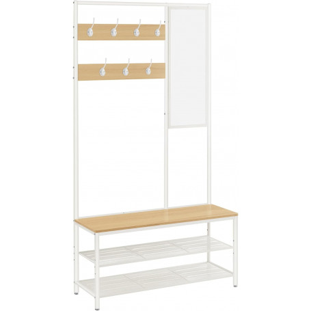 Klädhängare med spegel, krokar skobänk  35 x 98 x 180 cm Ek / Vit