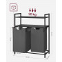Tvättkorg Ställ 2 Fack (2x 46 L) med 2 Hyllor 73 x 33 x 92 Svart