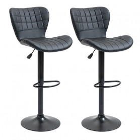 2-Pack Barstol Justerbar Höjd Retrodesign Svart Läder