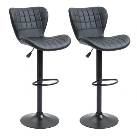 2-Pack Barstol Justerbar Höjd Retrodesign Svart Läder