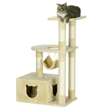 Klösträd Med Hängmatta Och Kattgrotta Beige H. 99 cm