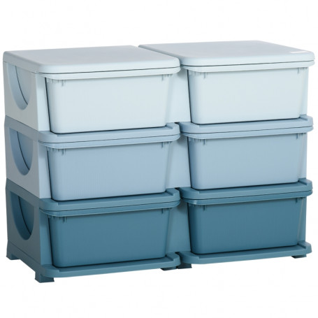 Barnrum Förvaring med 6 Lådor Plast Blå 75 x 37 x 56 cm