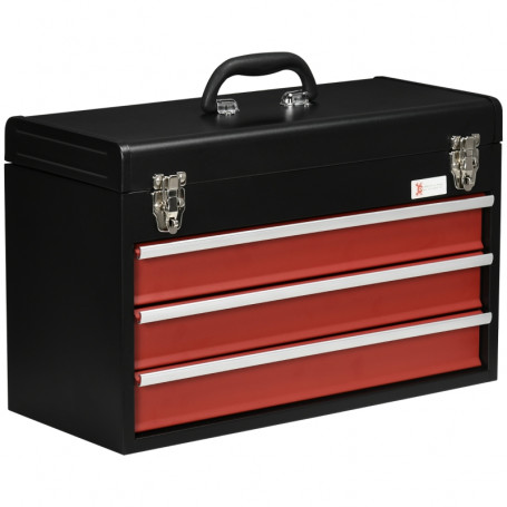 Verktygsväska Metall 3 Lådor Låsbar Svart / Röd  51 x 22 x 32 cm