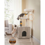 Klösträd lyx 134 cm med kattkoja, borste & tvättbara kuddar vit/gre...
