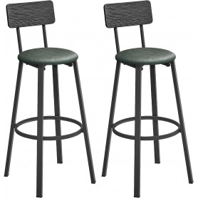 x2 Barstolar 75,5 cm Läder Grön Svart med Ryggstöd