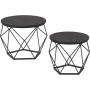 Soffbord Set med 2 Sidobord Svart Diamant Runda