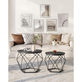 Soffbord Set med 2 Sidobord Svart Diamant Runda