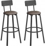 2-pack Barstolar med ryggstöd H75,5 cm mörkbrun PU läder svart stål...