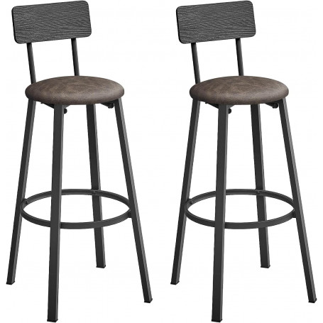 2x Barstolar Set 75,5 cm Läder Mörkbrun Svart med Ryggstöd