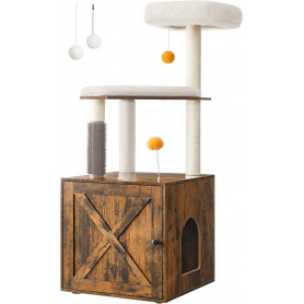 Klösträd lyx 134 cm brun/vit spånskiva plysch & sisal med kattkoja ...