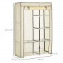 Tygskåp Garderob Klädstång, 6 hyllor Beige 103 x 43 x 163 cm