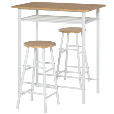 Barbord set med 2 Barstolar Ek / Vit