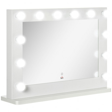 Sminkspegel 80 x 60 cm Hollywood Belysning 12 LED med Minnesfunktion Vit