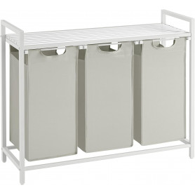 Tvättkorg Ställ 3 Fack 3 x 38 L - 92.5 x 33 x 72 cm vit
