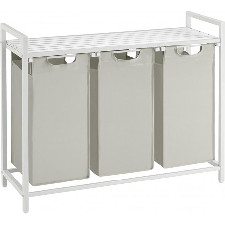 Tvättkorg Ställ 3 Fack 3 x 38 L - 92.5 x 33 x 72 cm vit