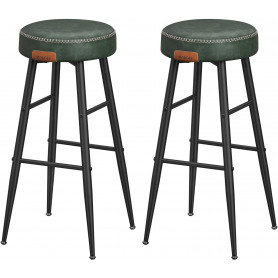 x2 Barstolar Retro Grön Läder "EKHO" Sitthöjd 76,2 cm