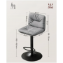 Barstol x2 Set Grå Läder med Ryggstöd Höjdjusterbar 62,5 - 83,5 cm