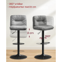 Barstol x2 Set Grå Läder med Ryggstöd Höjdjusterbar 62,5 - 83,5 cm