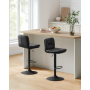 Barstol x2 Set Svart Läder med Ryggstöd Höjdjusterbar 62,5 - 83,5 cm