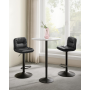 Barstol x2 Set Svart Läder med Ryggstöd Höjdjusterbar 62,5 - 83,5 cm