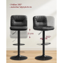 Barstol x2 Set Svart Läder med Ryggstöd Höjdjusterbar 62,5 - 83,5 cm