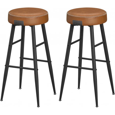 x2 Barstolar Retro Brun Läder "EKHO" Sitthöjd 76,2 cm