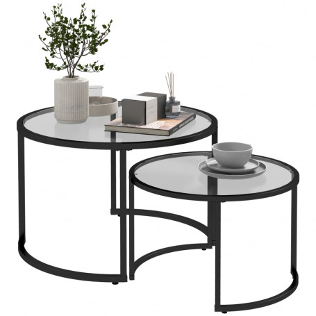 Satsbord - Soffbord set om 2 st Glas och Metall Svart