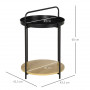 2-in-1 Sidobord med Bricka Industriell Svart/Natur