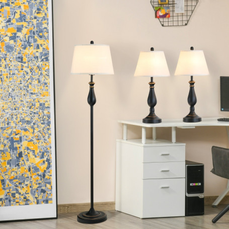 Lampor Set, Golvlampa + 2 Bordslampor Vintage Svart Guld