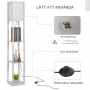 Golvlampa vit 160 cm med 3 hyllplan Trä & tygskärm E27 max 40W mode...