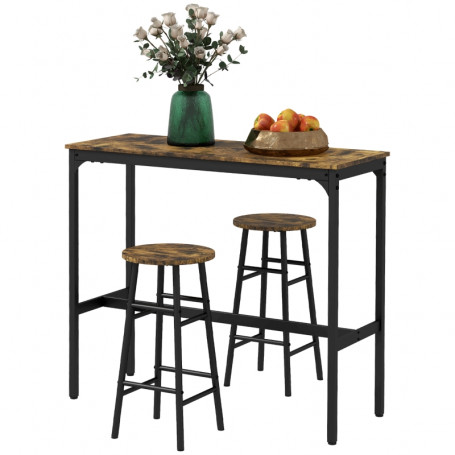 Barbord Set med 2 Barpallar Industriell Vintage-Brun Svart 105 x 40 x 90 cm