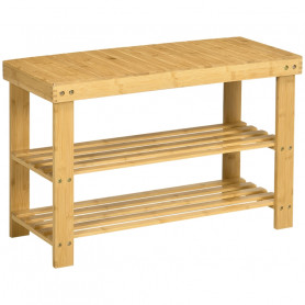 Bambu Sittbänk med 2 Skohyllor för 6-9 par 70 x 28 x 45 cm