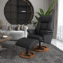 Fåtölj med Fotpall - Relax Stol Justerbart Ryggstöd Läder Svart 77 x 89 x 110 cm