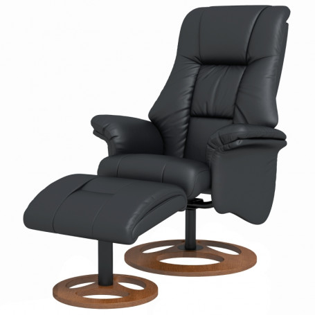 Fåtölj med Fotpall - Relax Stol Justerbart Ryggstöd Läder Svart 77 x 89 x 110 cm