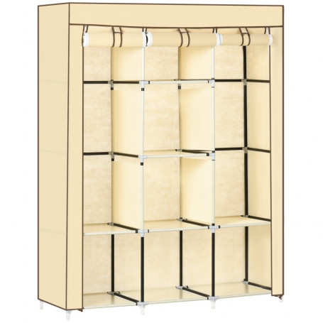 Tygskåp Garderob med 2 Klädstång och 8 Hyllor, Beige 125 x 43 x 163 cm