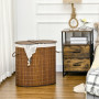 Tvättkorg med 2 Fack och Avtagbar Påse 100L Bambu Brun
