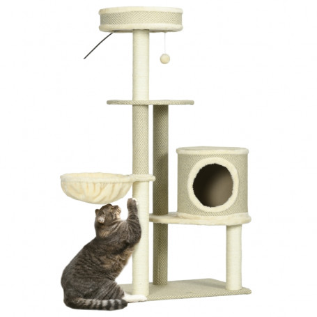 Klösträd med Kattbädd, Kattgrotta och 2 Liggplatser Beige 40 x 59 x 124 cm