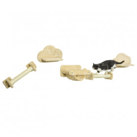 Katt klättervägg 5-delar med hängmatta, plattformar & klösstolpar b...