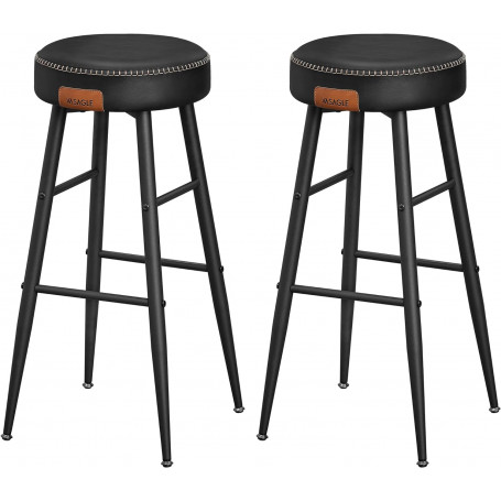 x2 Barstolar Retro Svart Läder "EKHO" Sitthöjd 76,2 cm