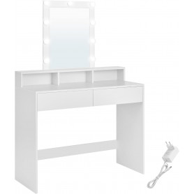 Sminkbord med Spegel, LED Belysning, 2 Lådor, 3 Fack 100 x 40 x 145 cm