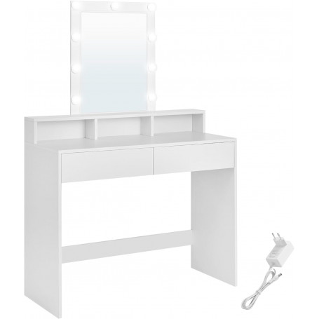 Sminkbord med Spegel, LED Belysning, 2 Lådor, 3 Fack 100 x 40 x 145 cm