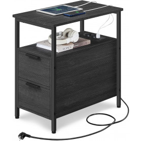 Sidobord, Sängbord med Inbyggd eluttag, USB, 2 Lådor Svart 35 x 60 ...