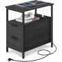 Sidobord, Sängbord med Inbyggd eluttag, USB, 2 Lådor Svart 35 x 60 x 61 cm