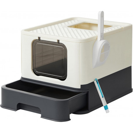 Kattlåda med lock & utdragbar bricka 54,5×42,5×37,7 cm beige/svart ...
