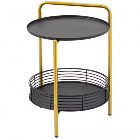Rund Sidobord 2-våningar Svart Guld metall