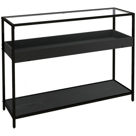Konsolbord med 2 Hyllor och Glasskiva Metall Svart 100 x 30 x 78 cm